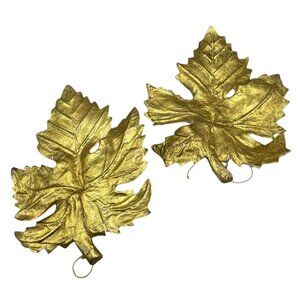Christmas set of 2 gold leaves paper decorations ornaments 14x10.5" large READ